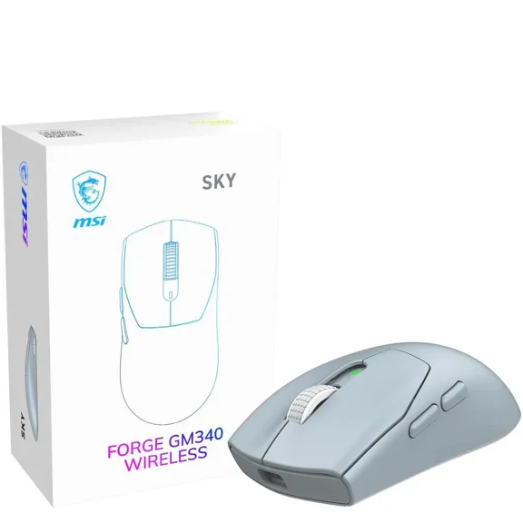 MSI FORGE GM340 Wireless Gaming Mouse- Sky, PixArt PAW3311 12K DPI, Tri-Mode (2.4GHz/Bluetooth 5.3/USB), 57g Ultra-Lightweight, 1000Hz