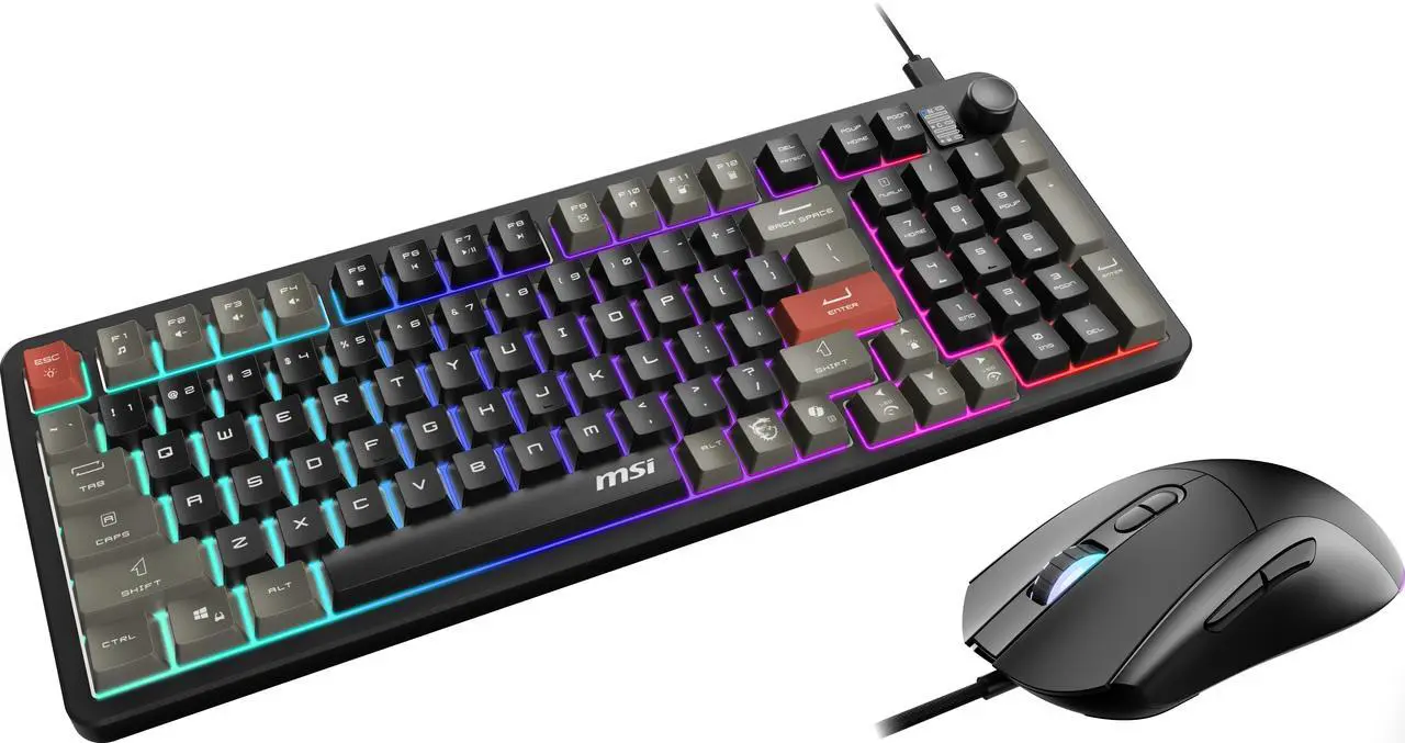 MSI Forge GK110 & GM320 Combo - Gaming Keyboard & Mouse Set, Membrane Switches, 1.5m USB-A to C (detachable), Adjustable 12.8K DPI, RGB