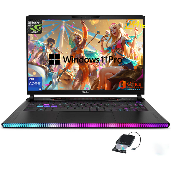 MSI GE68HX Raider Gaming Laptop - Intel core i9-14900HX(Up to 5.8GHz), 16" FHD 144Hz Display, GeForce RTX 4070, 32GB DDR5, 1TB SSD, Backlit KB, Win 11 Pro