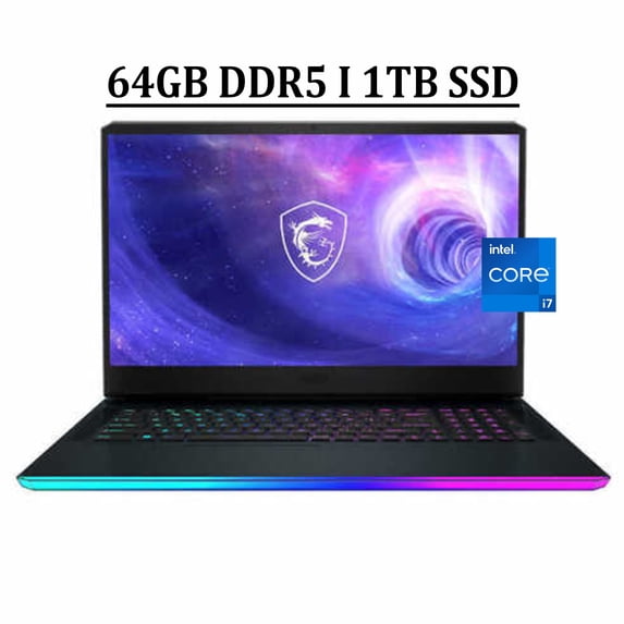 MSI GE76 Raider 17 Gaming Laptop 17.3" FHD IPS 144Hz Display 12th Gen Intel 14-Core i7-12700H 64GB DDR5 1TB SSD GeForce RTX 3060 6GB RGB Backlit Thunderbolt HDMI MiniDP Dynaudio Nahimic Win11 Black