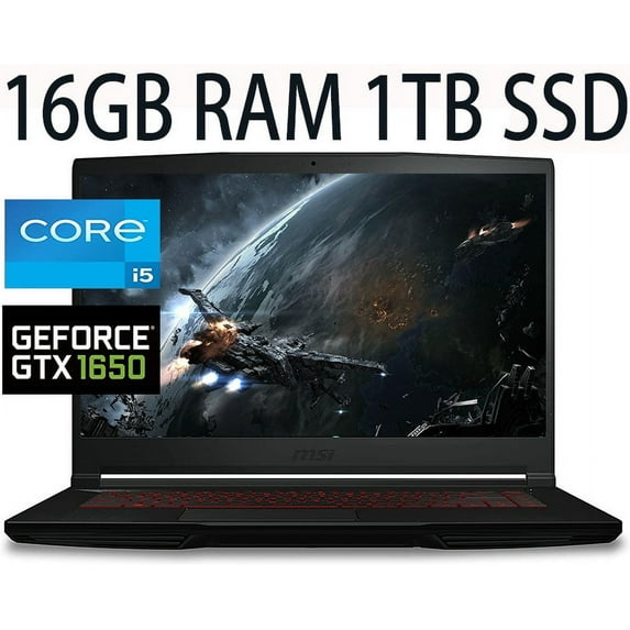 MSI GF63 15 Gaming Laptop, 11th Gen Intel Core i5-11400H 6-Cores, NVIDIA GeForce GTX 1650, 16GB DDR4 1TB PCIe SSD, 15.6" Full HD (1920 x 1080) Display, WiFi, Bluetooth, Webcam, Windows 11
