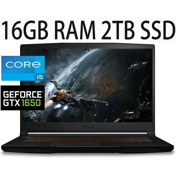 MSI GF63 15 Gaming Laptop, 11th Gen Intel Core i5-11400H 6-Cores, NVIDIA GeForce GTX 1650, 16GB DDR4 2TB PCIe SSD, 15.6" Full HD (1920 x 1080) Display, WiFi, Bluetooth, Webcam, Windows 11