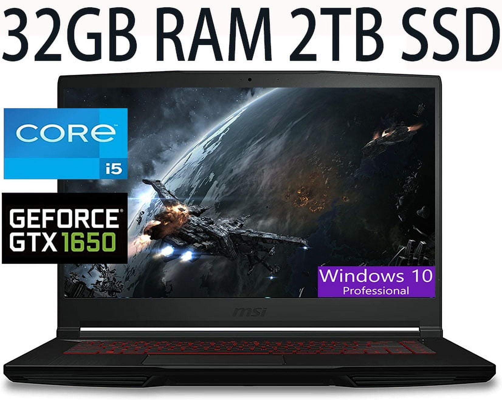 MSI GF63 15 Gaming Laptop, 11th Gen Intel Core i511400H 6Cores, NVIDIA GeForce GTX 1650, 32GB DDR4 2