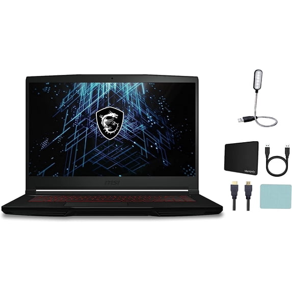 MSI GF63 Thin 11SC-693 15.6" FHD Gaming Laptop, Intel Core i5-11400H, 2.7GHz, NVIDIA GeForce GTX 1650, 12GB Memory, 1TB NVMe SSD, Windows 11 Home, Wi-Fi 6, Webcam, Black + Mazepoly Accessories
