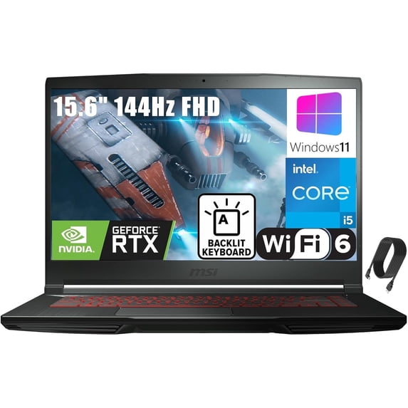 MSI GF63 Thin 15.6" 144Hz FHD Gaming Laptop Computer, Intel Hexa-Core i5-11400H (Beat i7-10875H), 32GB DDR4 RAM, 2TB PCIe SSD, GeForce RTX 3050 4G, Backlit Keyboard, WiFi6, BT5.1, Windows 11