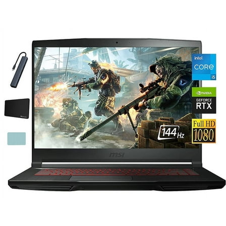 MSI GF63 Thin 15.6" FHD Gaming Laptop, Intel Core i5-11400H, 12GB RAM, 512GB SSD, NVIDIA GeForce RTX 3050 4GB, Backlit Keyboard, Windows 11 with Tigology Accessories