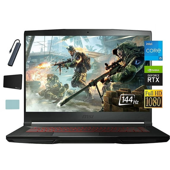 MSI GF63 Thin 15.6" FHD Gaming Laptop, Intel Core i5-11400H, 8GB RAM, 512GB SSD, NVIDIA GeForce RTX 3050 4GB, Backlit Keyboard, Windows 11 with Tigology Accessories