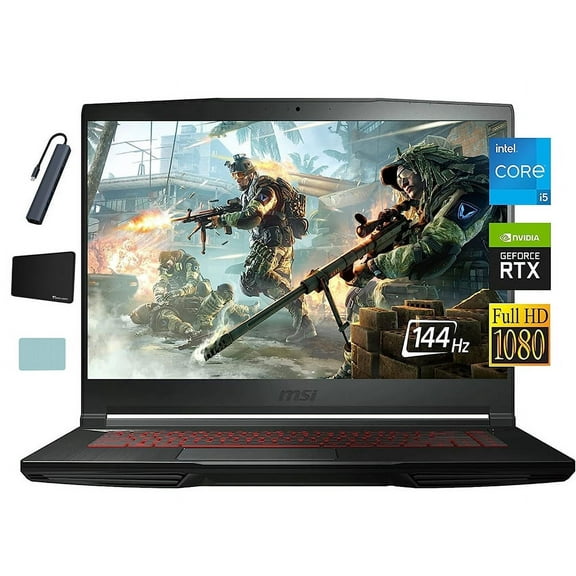 MSI GF63 Thin 15.6" FHD Gaming Laptop, Intel Core i5-11400H, 8GB RAM, 512GB SSD, NVIDIA GeForce RTX 3050 4GB, Backlit Keyboard, Windows 11 with Tigology Accessories