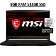thumbnail image 1 of MSI GF63 Thin Gaming Laptop 15.6" FHD IPS Display 10th Gen Intel Quad-Core i5-10300H 8GB RAM 512GB SSD NVIDIA GeForce GTX 1650 4GB Backlit Keyboard HDMI WiFi6 Nahimic Webcam Win10 Black, 1 of 9