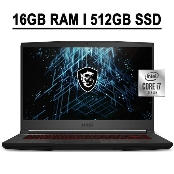 MSI GF65 Thin Gaming Laptop 15.6" FHD IPS 144Hz Display 10th Gen Intel Hexa-Core i7-10750H 16GB RAM 512GB SSD GeForce RTX 3060 6GB Backlit Keyboard USB-C HDMI WiFi6 Win10
