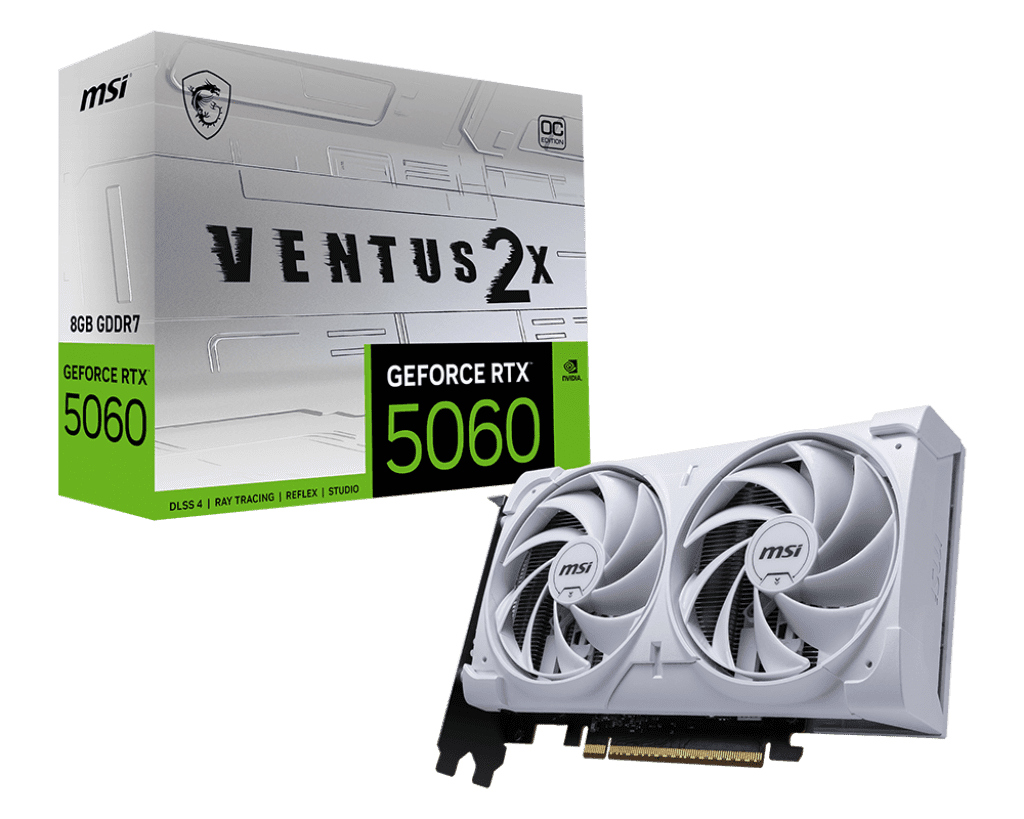 MSI GeForce RTX 5060 8G VENTUS 2X OC WHITE Graphics Card, 8GB GDDR7, DPx3, HDMIx1, DLSS 4