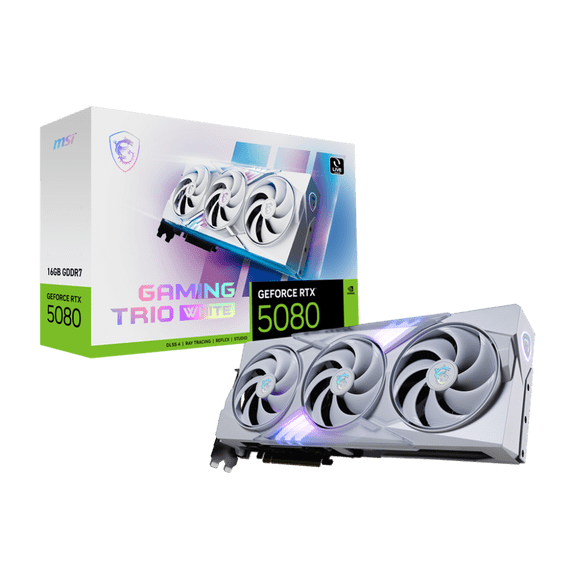MSI GeForce RTX 5080 16G GAMING TRIO WHITE Graphics Card, 16GB GDDR7, DPx3, HDMIx1, DLSS 4