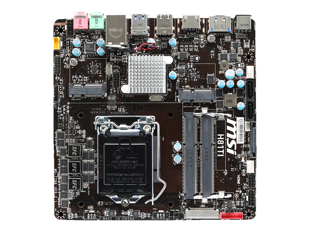 MSI H81TI - Motherboard - mini ITX - LGA1150 Socket - H81 Chipset - USB 3.0 - Gigabit LAN - onboard graphics (CPU required) - 8-channel audio - image 1 of 2
