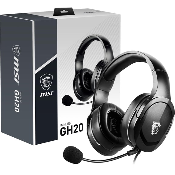 Pre-Owned MSI Immerse GH20 Wired Gaming Headset, Adjustable Lightweight Design, Volume Inline Controls, Glasses-Friendly Ear Cups, 3.5mm Audio Jack, PC/Mac/PS4/Xbox