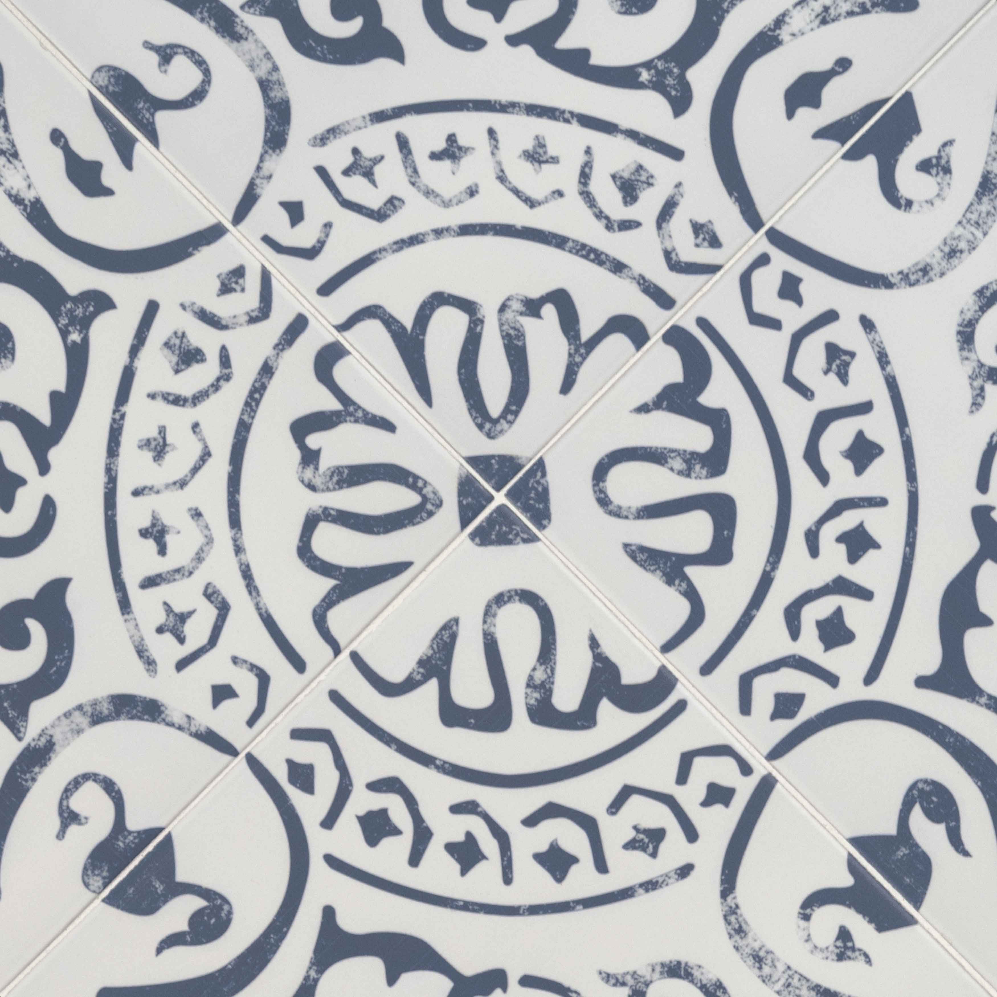 Indigo and White 8" x 8" Matte Porcelain Floor and Wall Tile