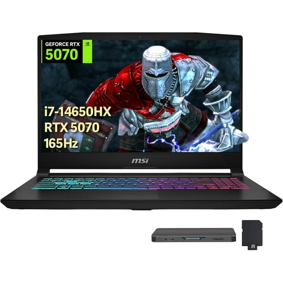 MSI Katana 15.6" QHD 165Hz Gaming Laptop, Intel i7-14650HX, GeForce RTX 5070 8GB GDDR7, 16GB DDR5, 1TB SSD, 4-Zone RGB Backlit Keyboard, Wi-Fi 6E, Win 11 Pro, Black, 512GB Docking Station Set
