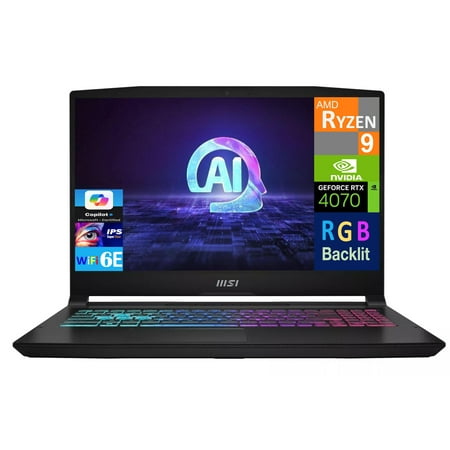 MSI Katana A15 AI B8VG-423US AI Gaming Laptop 15.6in 144Hz IPS FHD Display (AMD Ryzen 9 8945HS, GeForce RTX 4070 8GB, 64GB DDR5, 1TB PCIe SSD, RGB KB, WiFi 6E, Webcam, Bluetooth 5.3, Win 11 Pro)