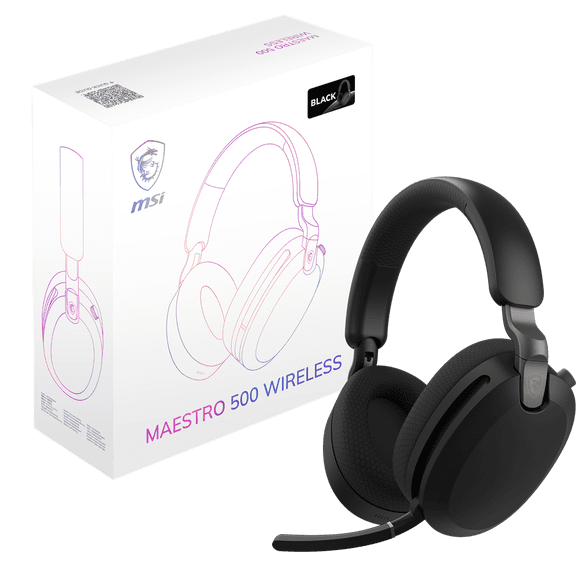 MSI MAESTRO 500 W BLACK Wireless/Wired GAMING Headset with 40mm High-resolution Drivers, Active Noise Cancellation, Smart Mic Control