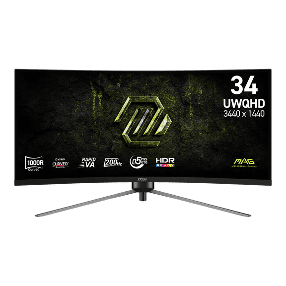 MSI MAG 345CQRF E20 34" UWQHD (3440 x 1440) Curved Gaming Monitor, 1000R, 200Hz, 0.5ms, 300 nits, HDR Ready, Wide Color Gamut