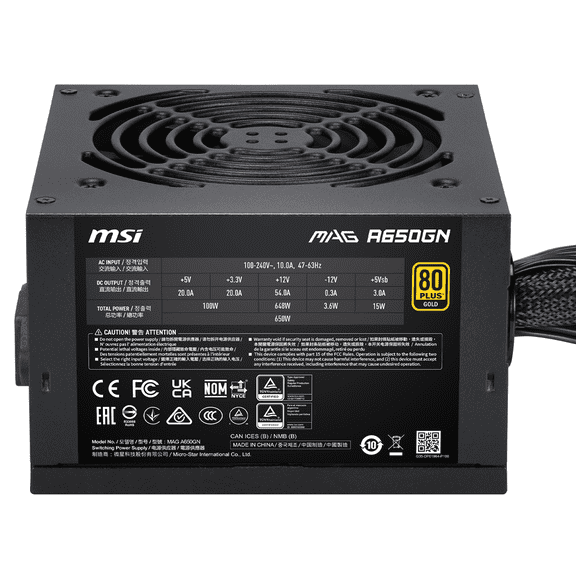 MSI MAG A650GN II Power Supply, 80 Plus Gold-certified 650W, Active PFC, 120mm Low Noise Fan