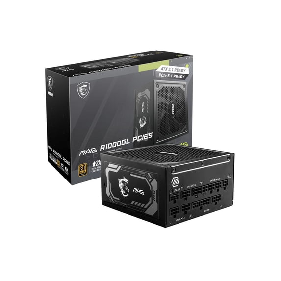 MSI - MAG A1000GL PCIE 5, 80 GOLD Fully Modular Gaming PSU, 12V-2??6 Cable, ATX 3.1 & PCIE 5.1 Ready, 1000W Power Supply