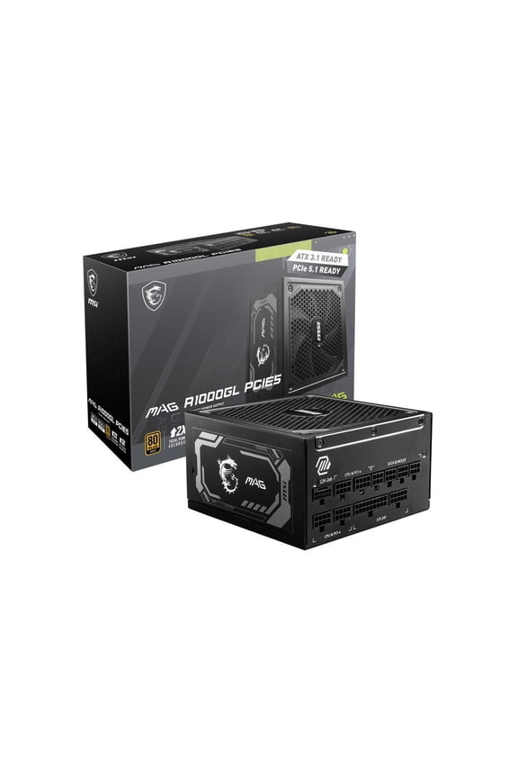 - MAG A1000GL PCIE 5, 80 GOLD Fully Modular Gaming PSU, 12V-2??6 Cable, ATX 3.1 & PCIE 5.1 Ready, 1000W Power Supply