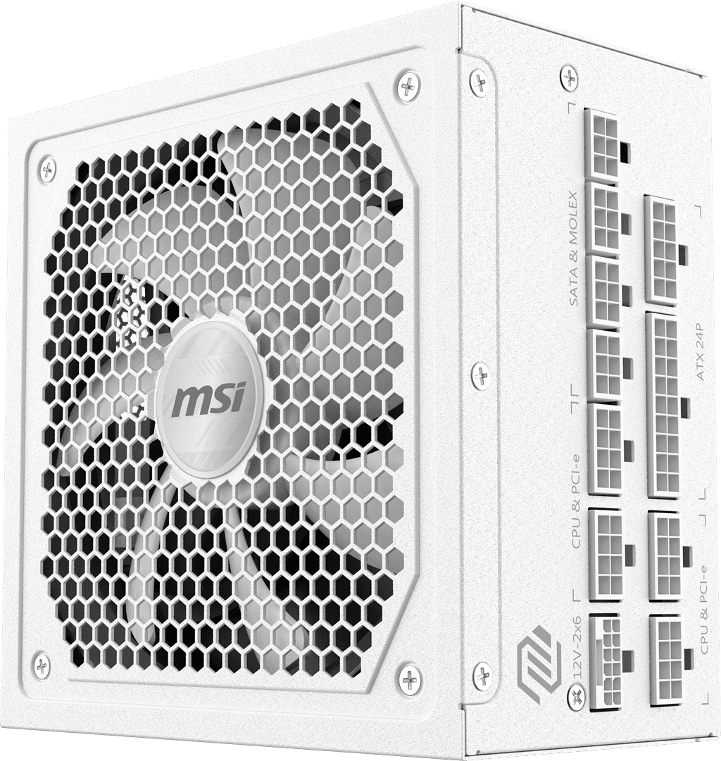 MSI MAG A1000GL PCIE5 WHITE Gaming Power Supply, Full Modular, 80 Plus Gold-certified 1000W, Active PFC, ATX 3.1 Compatible, PCIe 5.1 Ready PSU
