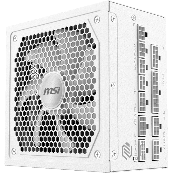MSI MAG A1000GL PCIE5 WHITE Gaming Power Supply, Full Modular, 80 Plus Gold-certified 1000W, Active PFC, ATX 3.1 Compatible, PCIe 5.1 Ready PSU