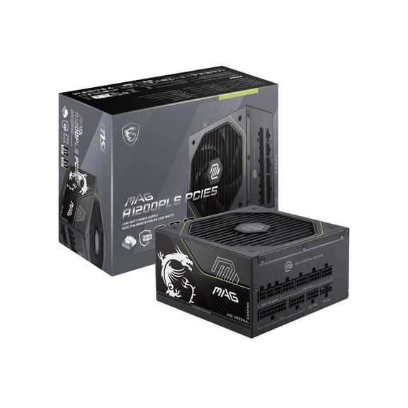MSI MAG A1200PLS PCIE5, Fully Modular Gaming 1200W Power Supply, 80+ Platinum, Native 12V-2x6 Cables, GPU Safeguard, 105C Main Capacitor, Fan Safeguard, ATX 3.1 & PCIe 5.1 Ready, 10 Year Warranty