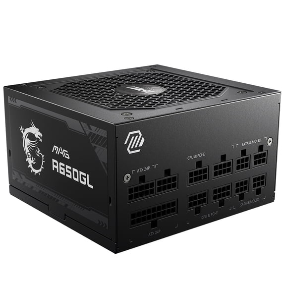 MSI MAG A650GL 650W Power Supply - Internal - 5 V DC, 3.3 V DC, 12 V DC, -12 V DC Output - 650 W - 4 +12V Rails - 1 Fan(s) - NVIDIA SLI Supported - 90% Efficiency