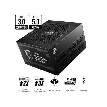MSI - MAG A750GL PCIE 5.0, 80 GOLD Fully Modular Gaming PSU, 12VHPWR Cable, ATX 3.0 Compatible, 750W Power Supply