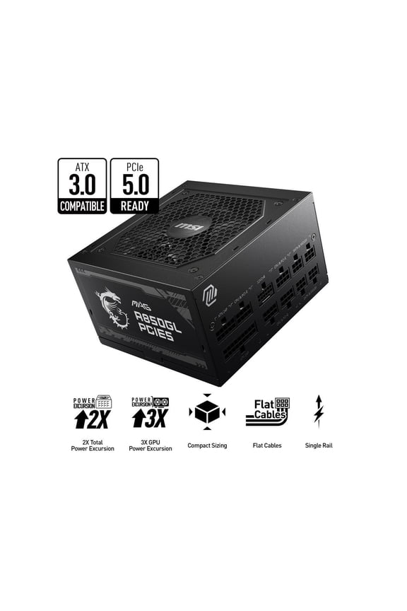 - MAG A850GL PCIE 5.0, 80 GOLD Fully Modular Gaming PSU, 12VHPWR Cable, ATX 3.0 Compatible, 850W Power Supply