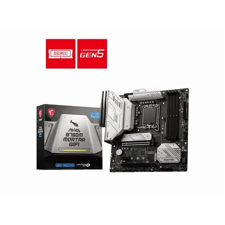 MSI MAG B760M MORTAR WIFI LGA 1700 (Intel12th&13th Gen) SATA 6Gb/s Micro ATX Motherboard (PCIe 5.0, DDR5,2xM.2 Slots,WiFi 6,Intel ® 2.5Gb LAN)