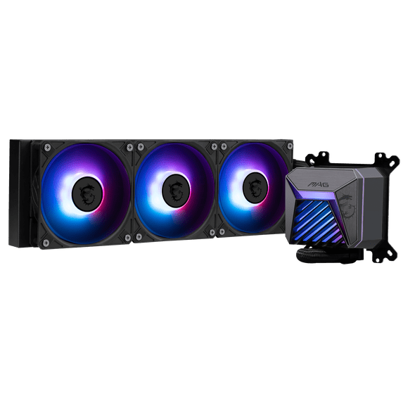 MSI MAG CORELIQUID A15 360 WMT ARGB Liquid CPU Cooler - 360mm AIO, UNI Bracket, Intel AMD (LGA 1700/1851/AM4/AM5), Pre-installed Fans - Black