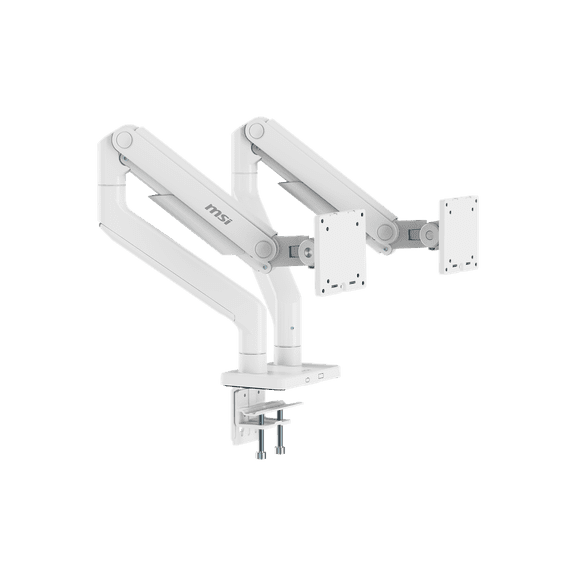 MSI MAG MT201DW Premium Heavy Duty Dual Monitor Arms, White, Supports 17-45" and 44 lbs. each screen