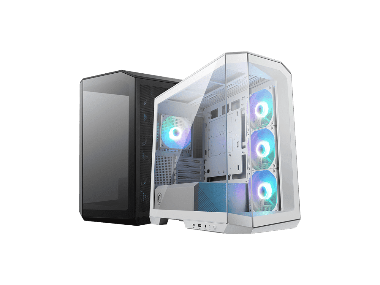 MSI MAG PANO M100R PZ White Micro-ATX PC Case - Supports Back-Connect Motherboard, 4 ARGB Fans, Lighting Hub, GPU Support Stand, Dust Filters, USB Type-C (20Gbps), 270-degree Panoramic Display