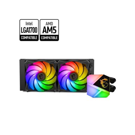 MSI MAG Series CORELIQUID C240 AIO Liquid CPU Cooler, 240mm Radiator, Dual 120mm ARGB PWM Fans, ARGB Lighting Controlled by Software LGA 1700 Ready / AM5 Compatible