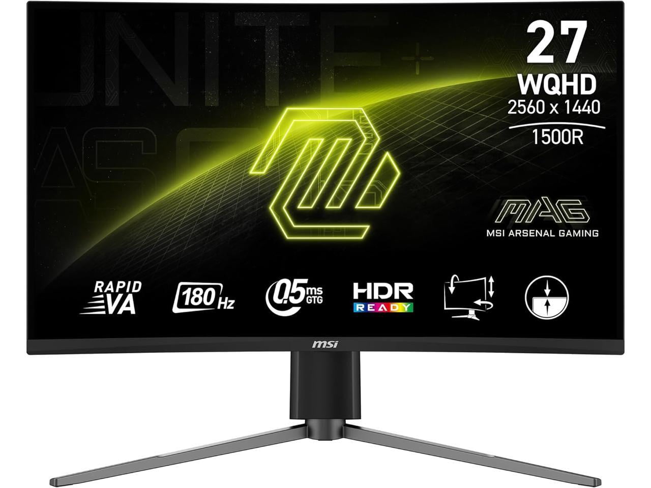 MSI MAG27CQ6PF, 27-inch QHD 2560 x 1440 Computer Monitor, 180Hz, HDMI, 0.5ms, Black