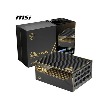 MSI - MEG Ai1600T PCIE5 1600W ATX 3.1 & PCIe 5.1 Ready Full Modular 80 Plus Titanium Gaming Power Supply - Black