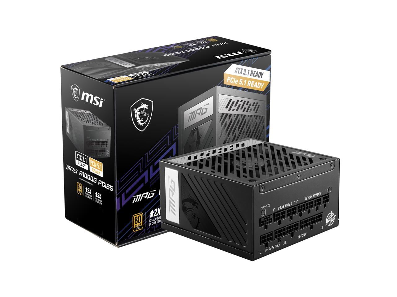 MSI - MPG A1000G PCIE5, 80+ GOLD Full Modular Gaming PSU, 12V-2x6 Cable, 5080 5090 ATX 3.1 & PCIE 5.1 Ready, 1000W Power Supply, 10 Year Warranty