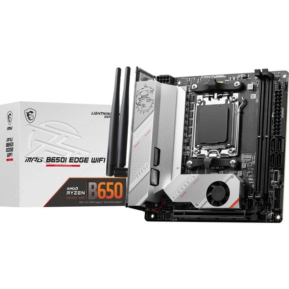 MSI MPG B650I EDGE WIFI Gaming Desktop Motherboard - AMD B650 Chipset - Socket AM5 - Mini ITX - Ryzen 5, Ryzen 7, Ryzen 9 Processor Supported - 64 GB DDR5 SDRAM Maximum RAM - UDIMM, DIMM - 2 x Memo...