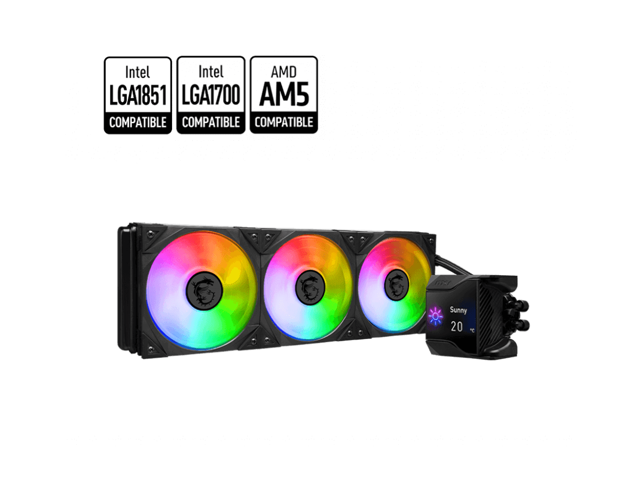 MSI MPG CoreLiquid D360 ARGB CPU Liquid Cooler - 2.4" IPS LCD Screen - 360mm Radiator - Triple 120mm ARGB PWM Fans  - LGA 1700/1851 / AM5/AM4 Compatible