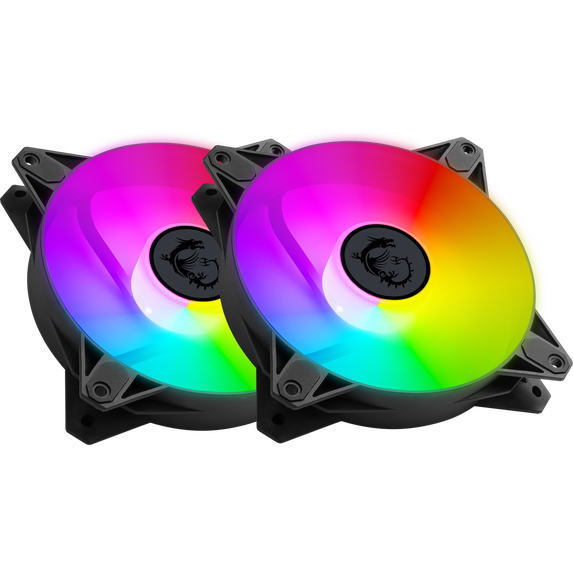 MSI MPG F120 ARGB-2B 120mm PWM Addressable RGB LED Case Fan Black - Anti-Vibration Fan Gasket - Hydraulic Bearing - 600 ~ 1200 RPM - 2 Packs