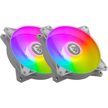 MSI MPG F120 ARGB-2W 120mm PWM Addressable RGB LED Case Fan White - Anti-Vibration Fan Gasket - Hydraulic Bearing - 600 ~ 1200 RPM - 2 Packs