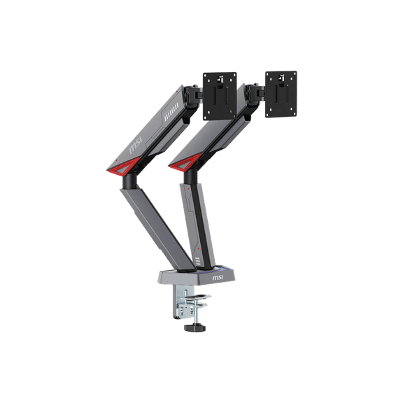 MSI MPG MT161DR Premium RGB Dual Monitor Arms, Iron Gray, Supports 17-38", 35.2 lbs. per flat screen or 28.6 lbs. per curved screen
