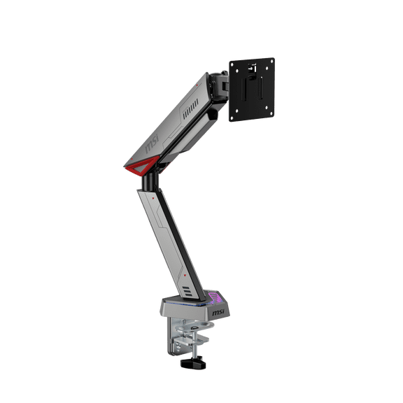 MSI MPG MT161R WMT Single Spring Gaming Monitor Desk Arm, Fully Adjustable Full Motion VESA Mount for up to 17 - 45 inch screen, RGB LED, Tool-free Installation, Clamp & Grommet, Cable Management
