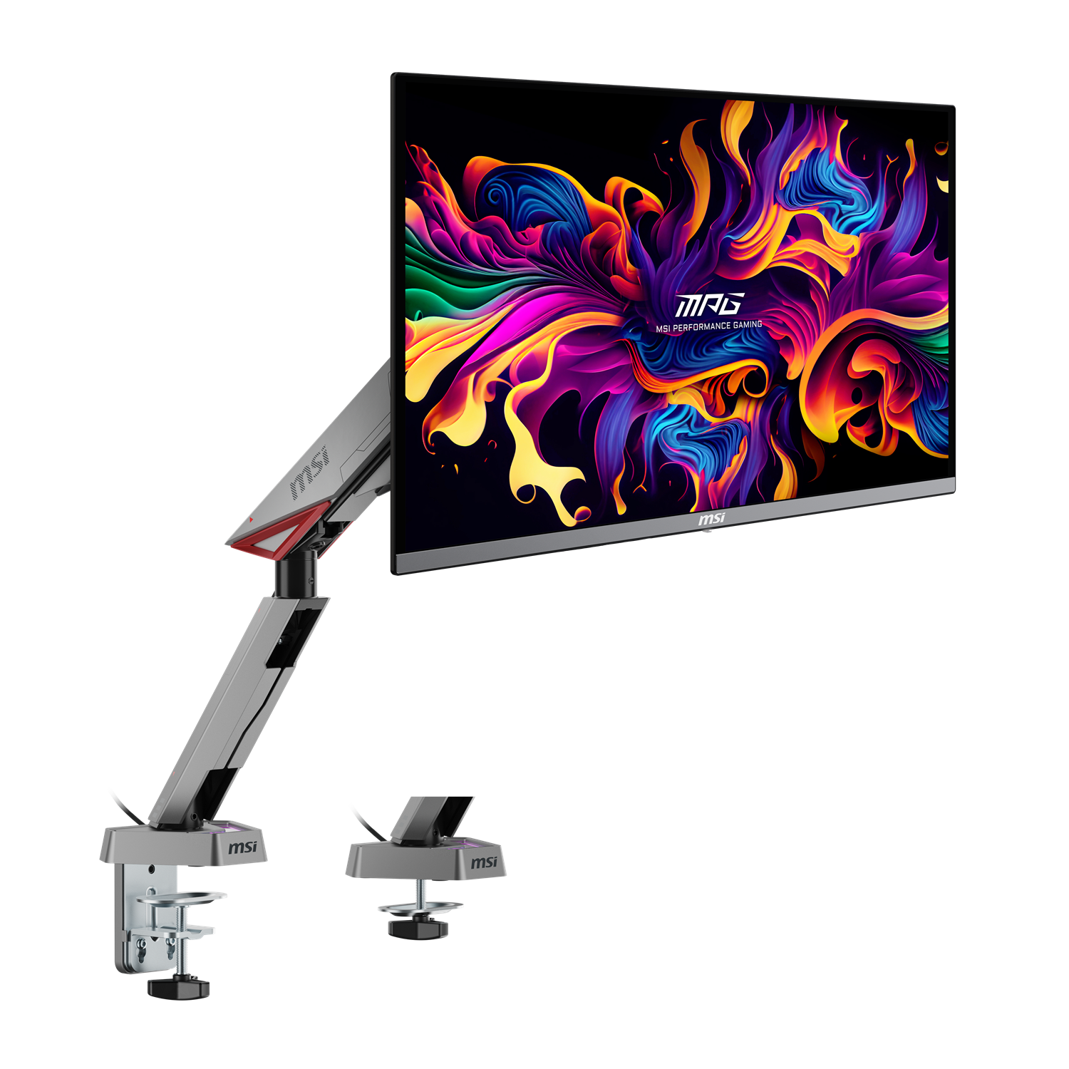 MSI MPG MT161R WMT Single Spring Gaming Monitor Desk Arm, Fully Adjustable Full Motion VESA Mount for up to 17 - 45 inch screen, RGB LED, Tool-free Installation, Clamp & Grommet, Cable Management