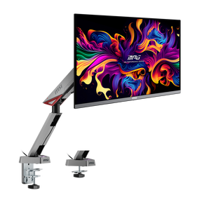 MSI MPG MT161R WMT Single Spring Gaming Monitor Desk Arm, Fully Adjustable Full Motion VESA Mount for up to 17 - 45 inch screen, RGB LED, Tool-free Installation, Clamp & Grommet, Cable Management