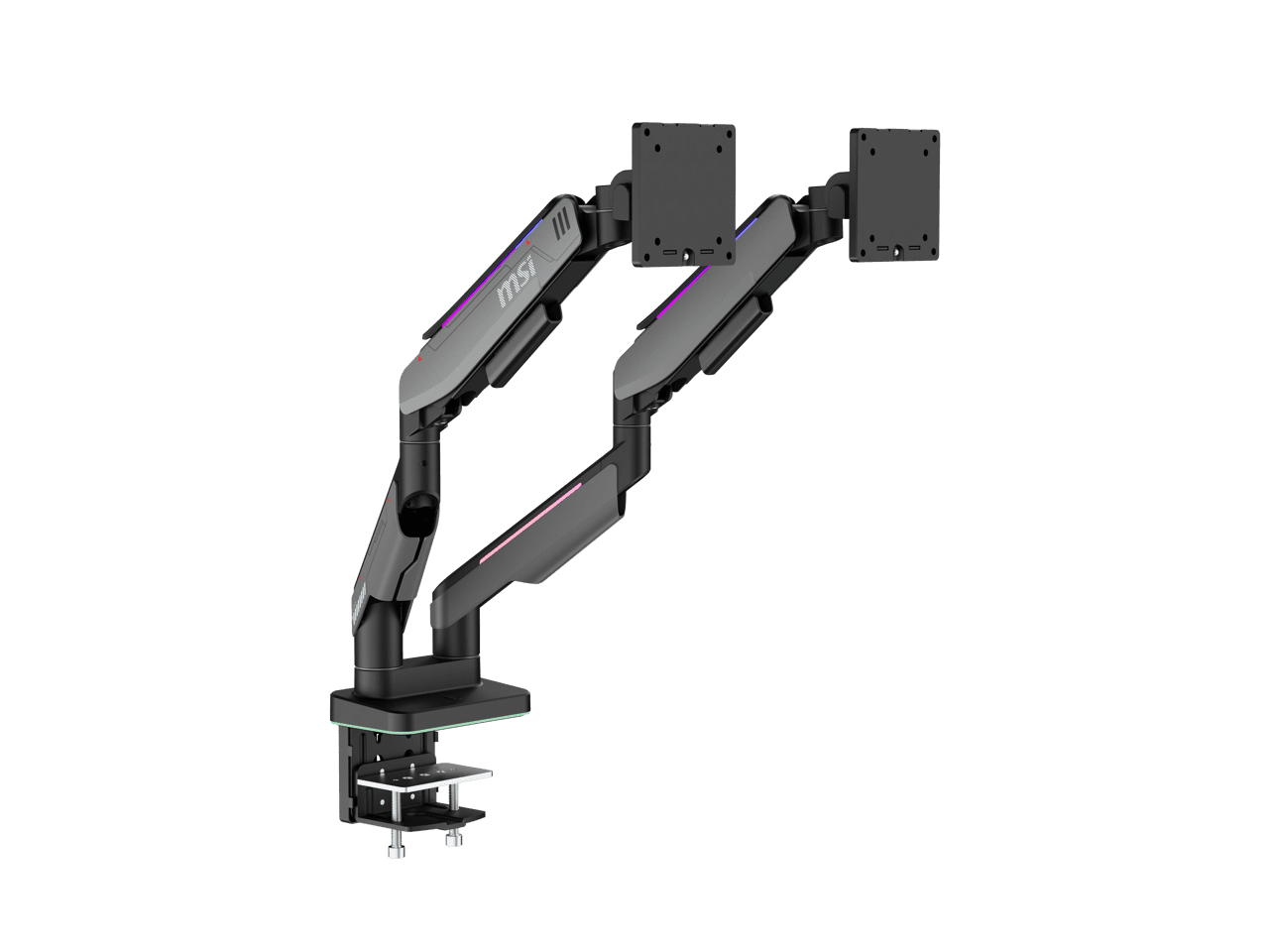 Gray Adjustable Dual Monitor Mount with RGB LED Lights