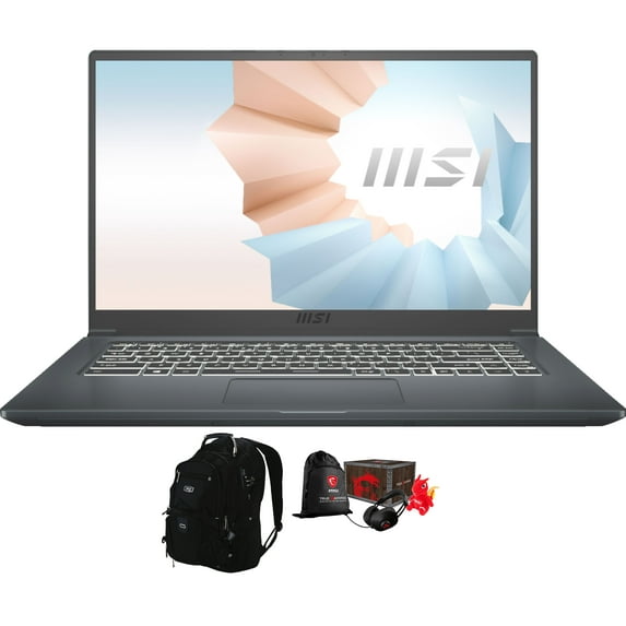 MSI Modern 15 A11M Home and Business Laptop (Intel i7-1165G7 4-Core, 64GB RAM, 512GB PCIe SSD, 15.6" Full HD (1920x1080), Intel Iris Xe, Wifi, Bluetooth, Win 10 Pro) with ME2 Backpack , Loot Box